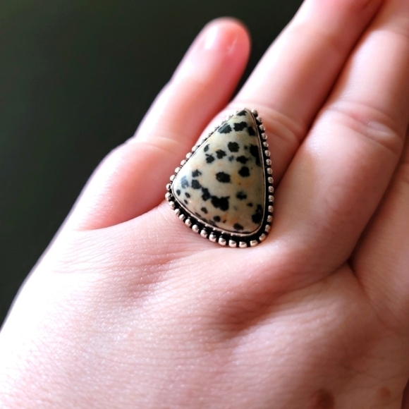 Dalmatian Jasper Ring Size 8 - Picture 1 of 2